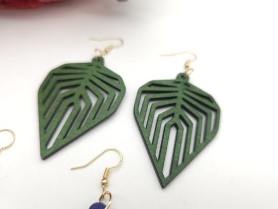 Preview: Blatt Holz Ohrringe Wood farbig